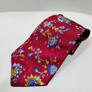 Van Heusen Men's Neck Tie Red Multicolor Floral 100% Polyester USA